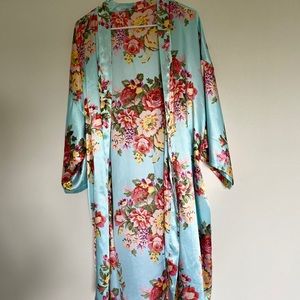 Teal floral silky kimono/robe
